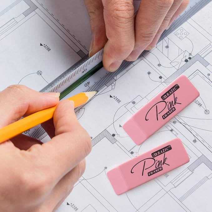 BAZIC Products Pink Bevel Block Erasers, Latex-Free - Image 6