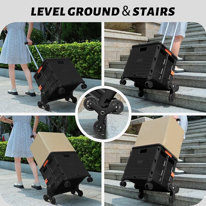 FELICON SELORSS Folding Utility Climber Cart Portable Rolling Crate-Black | - Image 3