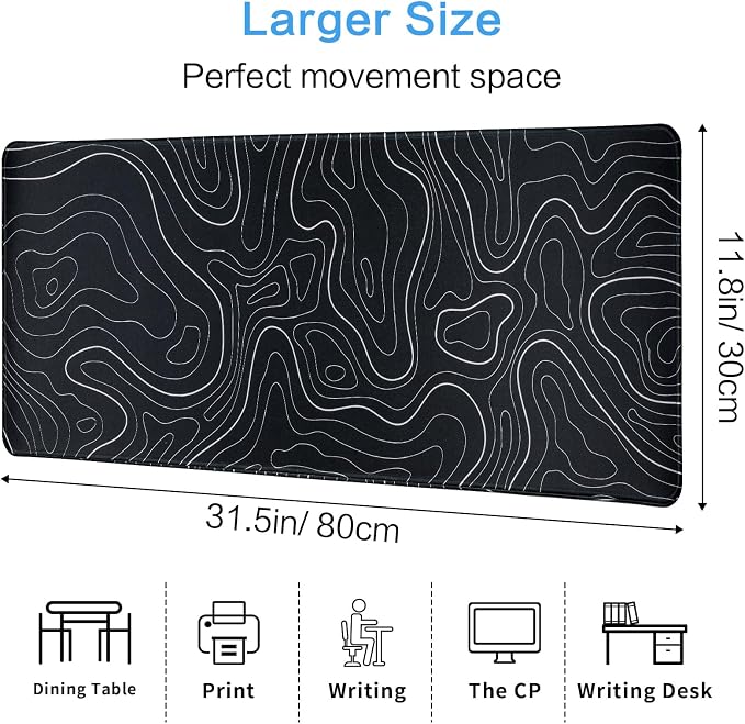 Gaming Mouse Pad Large 31.5 x 11.8in Topographic Keyboard Mousepad - Image 6
