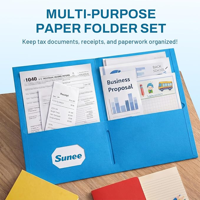 SUNEE Two Pocket Folders, 100 Pack File Folders - Image 2
