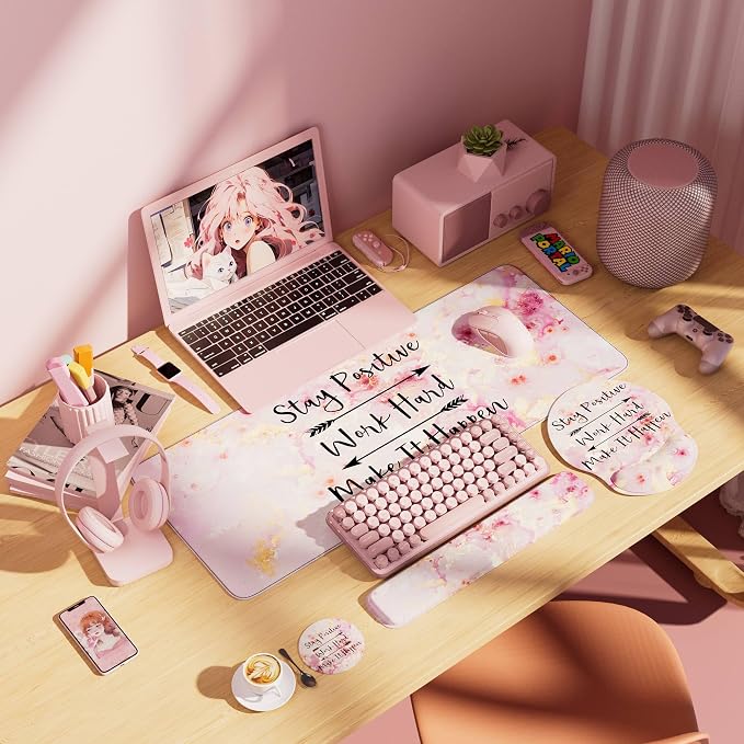 Large Mouse Pad and Keyboard Wrist Rest + Desk Mat Set, Full Long Mouse Pads - Image 4