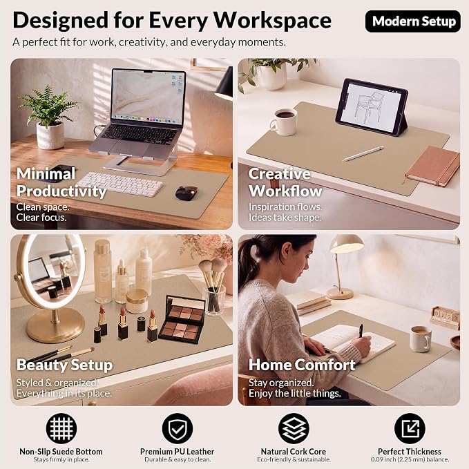 AFIING Cork Desk Mat, Dark Apricot, 35.4" x 17", Desk Pad Protector | - Image 8
