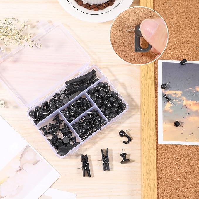 BESARME 200 Pcs Push Pins for Bulletin Board, Thumb Tacks Black Pushpins for - Image 3