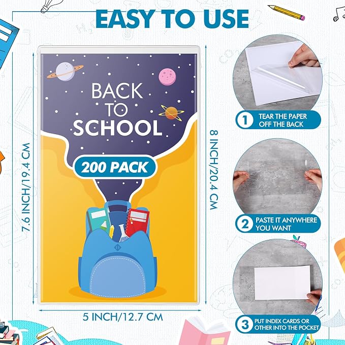 Outus 200 Pcs Self Adhesive Shop Ticket Holders Clear Plastic Sleeves Adhesive - Image 2