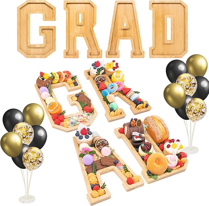 4PCS Wooden Graduation Decorations Number Charcuterie Board Box- GRAD by Nsoyos