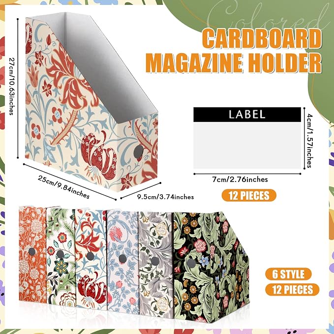 PerKoop 12 Pcs Decorative Magazine File Holders Floral Foldable File Folders - Image 2