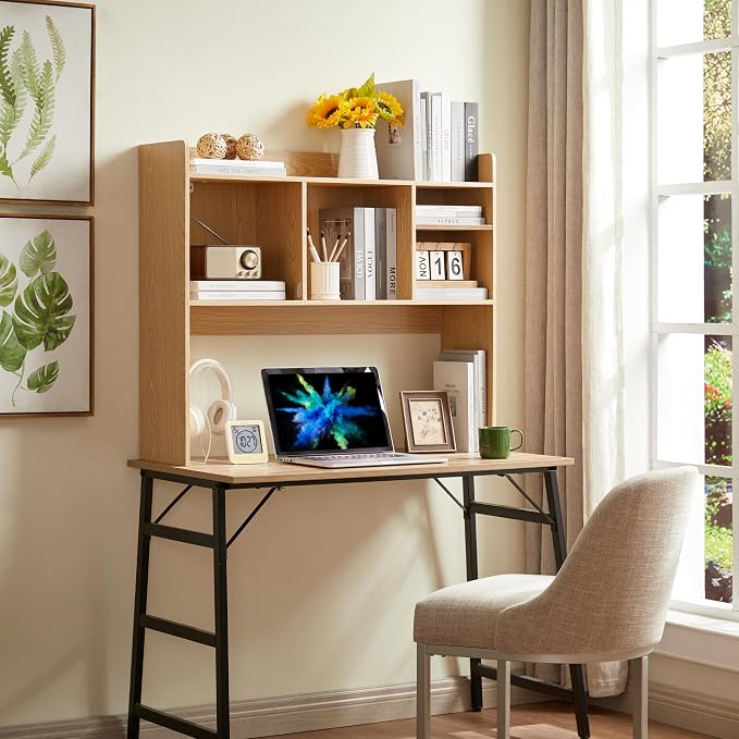 Nromant Desktop Bookshelf, Wooden Desk Storage Hutch - Image 4