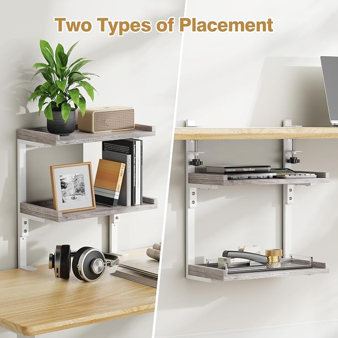 Clamp On Desk Shelf 2-Tier, Wood Shelving Unit - Image 8