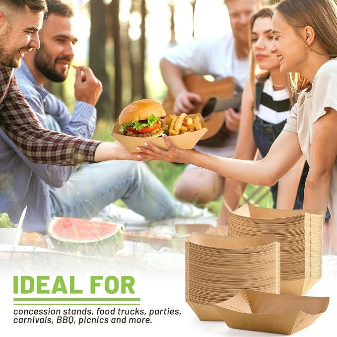 ZORRITA Large Paper Food Trays, 4 LB, 100 Pack, Disposable | Kraft Food Boats - Image 7