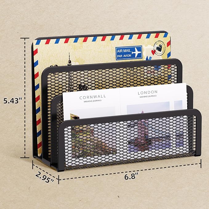 Marbrasse Mail Organizer for Desk, 3-Slot Mesh Metal Mail Holder countertop - Image 6