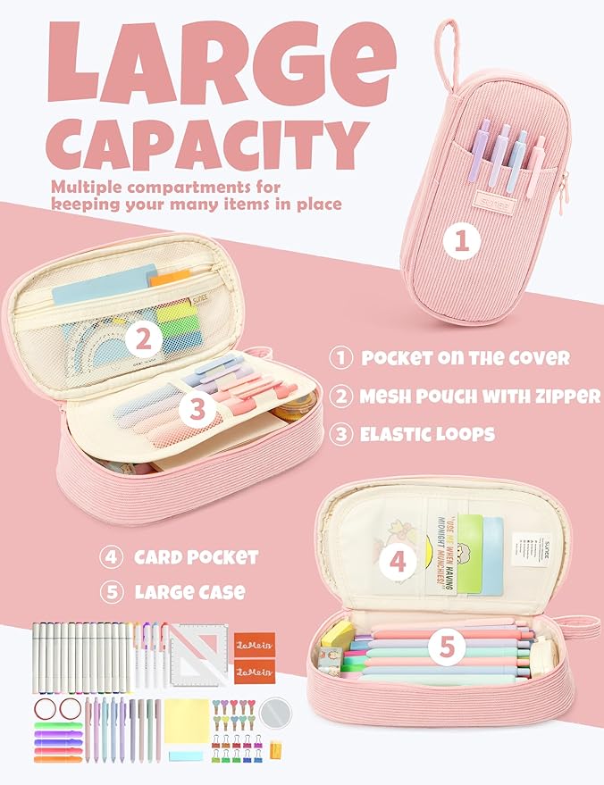 SUNEE Cute Pencil Case, Large Pencil Pouch, Aesthetic Big Pencil Bag - Image 3