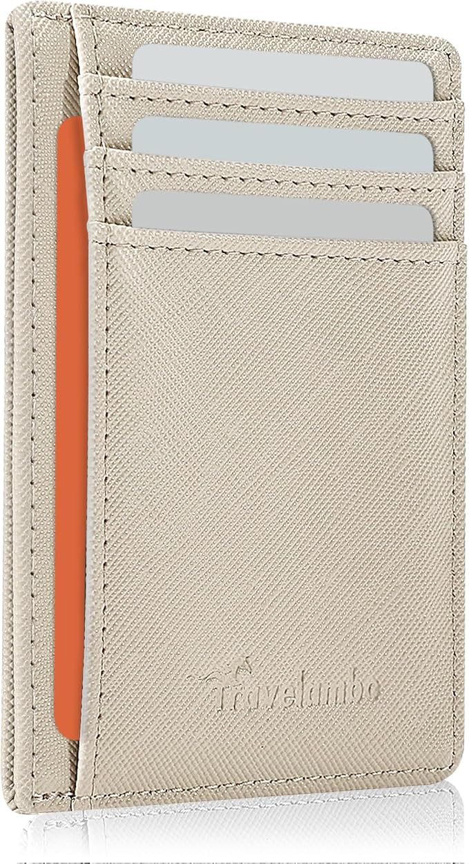 Travelambo Slim Wallet Front Pocket Minimalist Leather RFID Blocking Medium Size by Travelambo