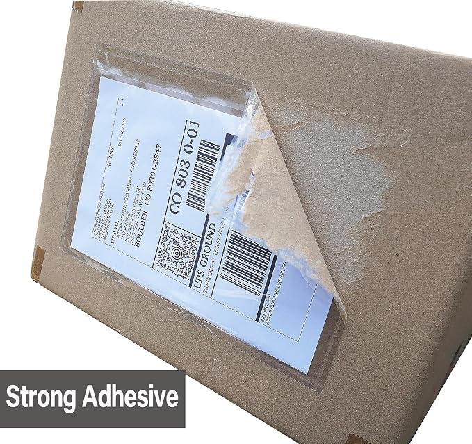 BEUYI Clear 9.5'' x 6.7'' Adhesive Shipping Label Pouches/Sleeves, Plastic - Image 4