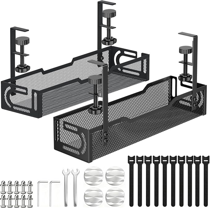 2Pack Under Desk Cable Management Tray, No Drill Mesh Desk Cable Tray, Wire by Unknown