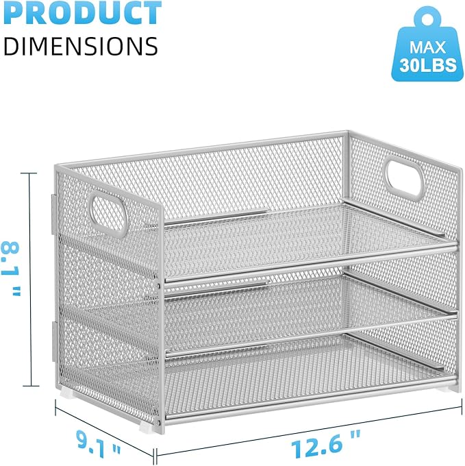 Marbrasse 3 Tier Paper Organizer Letter Tray, Mesh File Organizer - Image 5