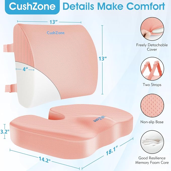 CushZone Ergonomic Seat Cushion & Lumbar Support Pillow - Image 3