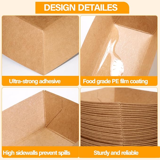100 Pack 2lb Paper Food Trays, Kraft Paper Food Nacho Boat Disposable Take Out - Image 6