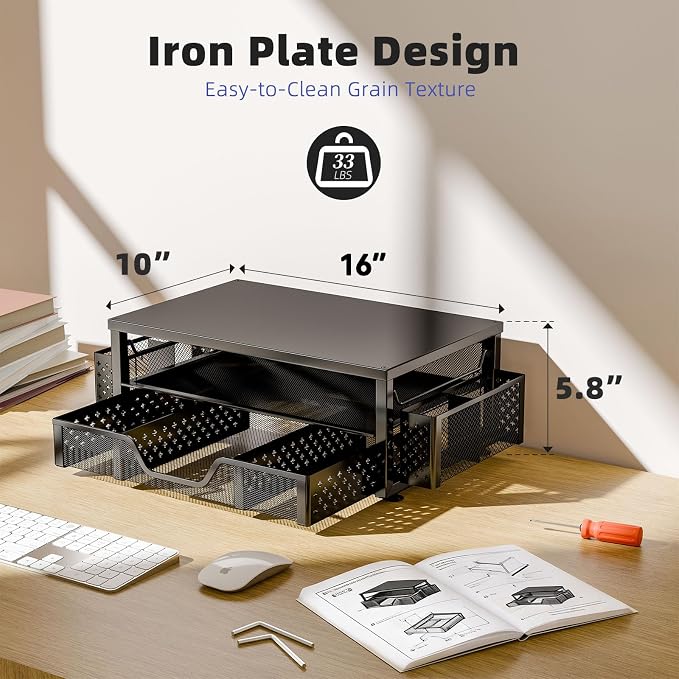 Simple Trending 2-Tier Monitor Stand Riser, Drawer & 2 Pen Holders - Image 7