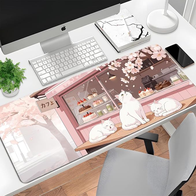 Pink Cute Cat Gaming Mouse Pad Large Desk Mat Extended Keyboard Mouse Pad Anime - Image 7