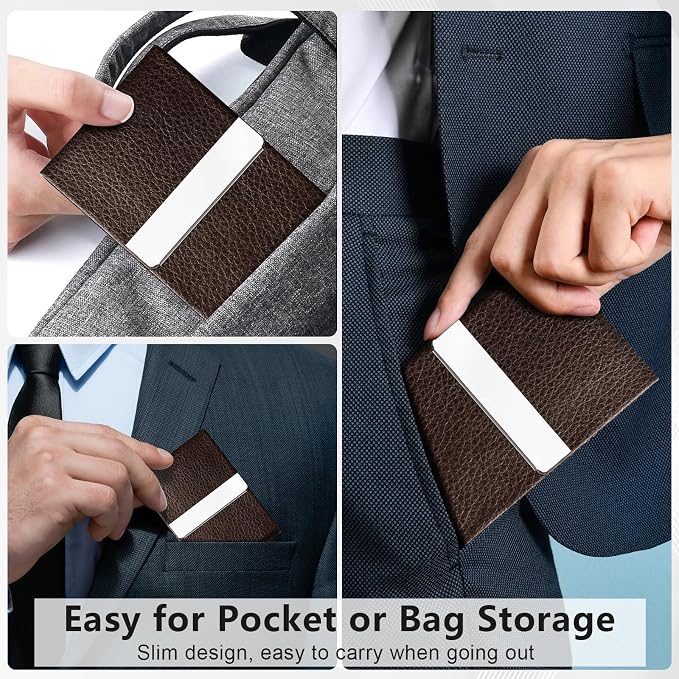 Business Card Holder with Magnetic Closure, Slim Metal PU Business Card Case - Image 7