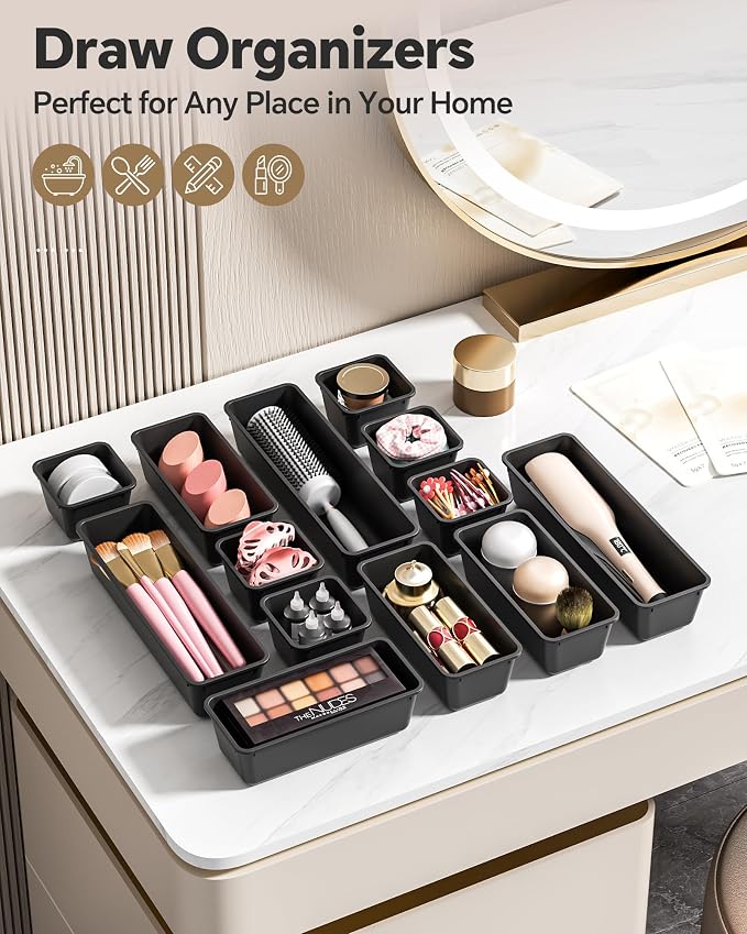 Canfanni 13 Pack Plastic Drawer Organizers Set, 3 Sizes Desk Drawer Organizer - Image 6