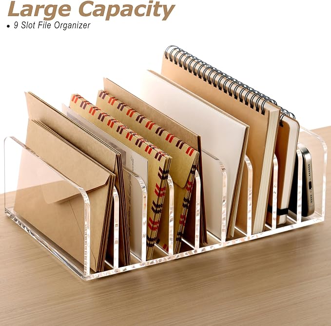 SANRUI Clear Desk Mail Organizer, 9 Compartments Acrylic Office Document Sorter - Image 4