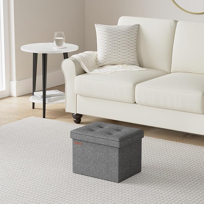 SONGMICS Small Folding Storage Ottoman, Foot Rest Stool, Cube Footrest - Image 2
