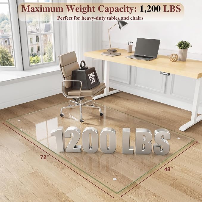 Tempered Glass Chair Mat, 4 Non‑Slip Pads, Noise-Free Gliding Shatterproof - Image 2