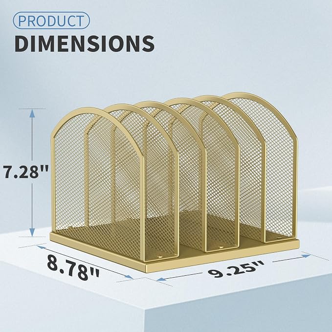 Gawerk 5-Section Vertical Desktop Organizer, 5-Section Mesh File Folder Stand - Image 2