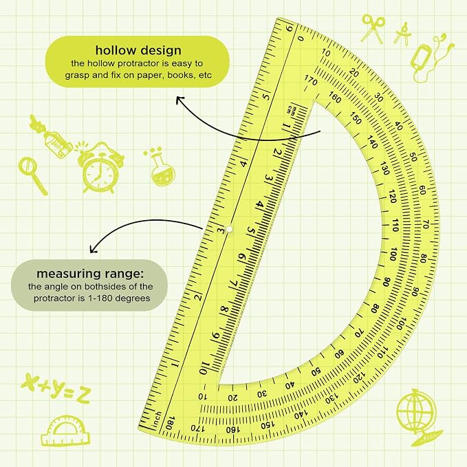 Zonon 2 Pcs 12 Inch Clear Ruler and 6 Inch Plastic Protractor Set, Dual Scale - Image 3