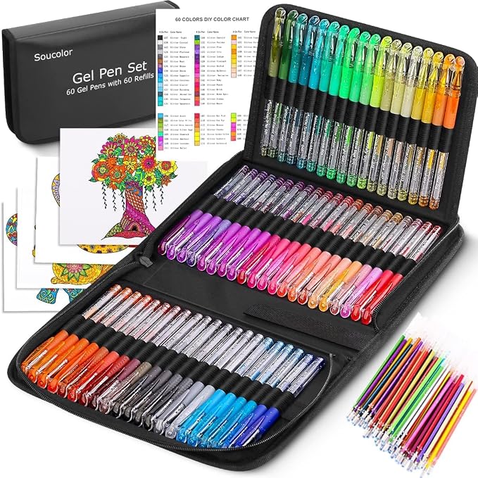 Soucolor Glitter Gel Pens for Adult Coloring Books, School Art Class Supplies by Soucolor