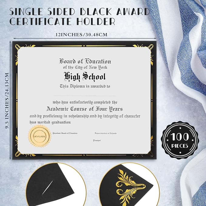 Fainne 100 Pcs Certificate Holder Foil Border 8.5 x 11 Inch Single Sided Award - Image 2