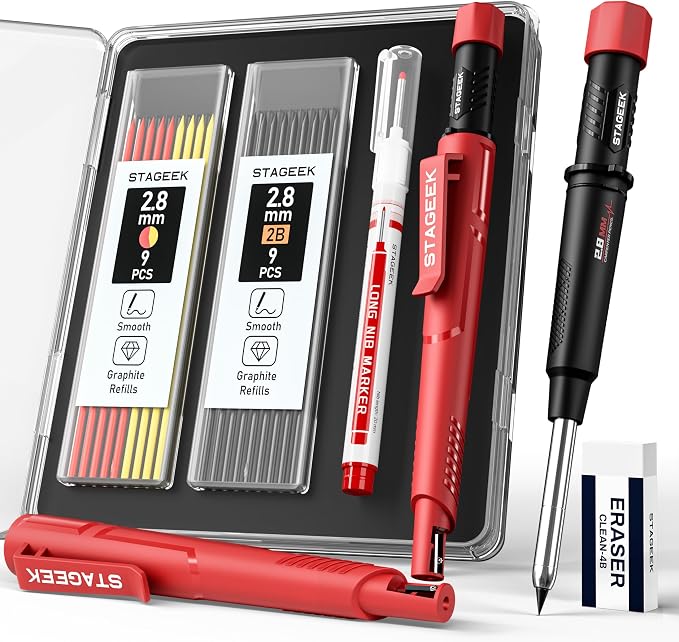 STAGEEK Carpenter Pencil with Sharpener, Mechanical Carpenter Pencils with 19 by STAGEEK