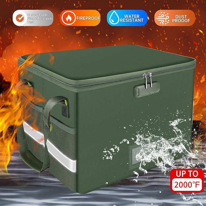 ENGPOW File Box with Lock, Fireproof Document Box with Pockets, Collapsible - Image 3