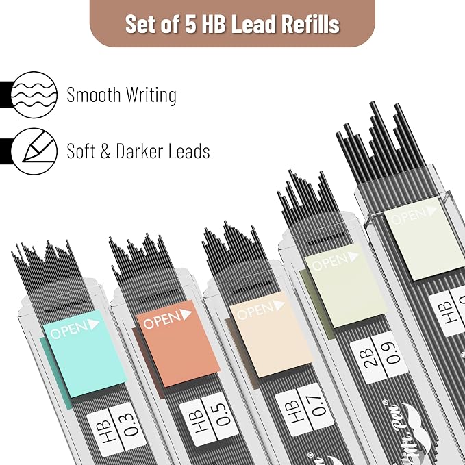 Mr. Pen- Art Mechanical Pencil Set, 5 Metal Mechanical Pencils, 5 HB Lead - Image 5