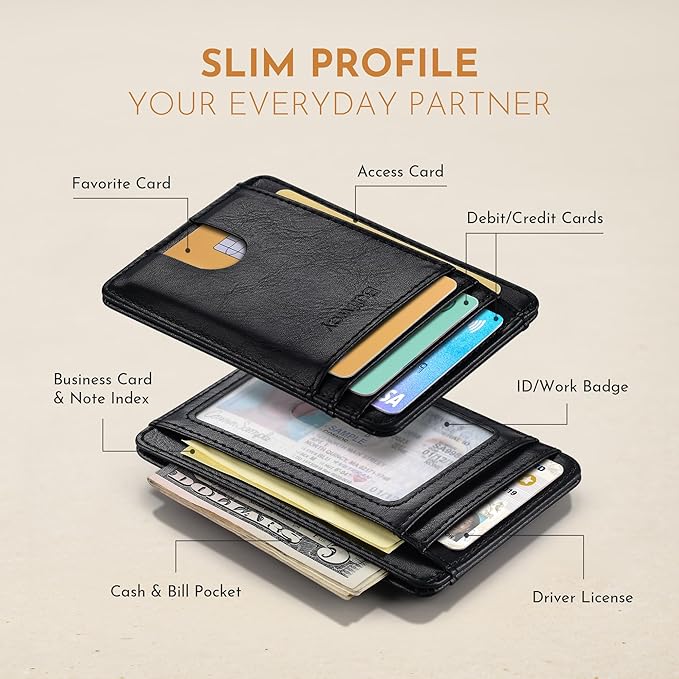 Buffway Slim Minimalist Front Pocket RFID Blocking Leather Wallets - Image 3