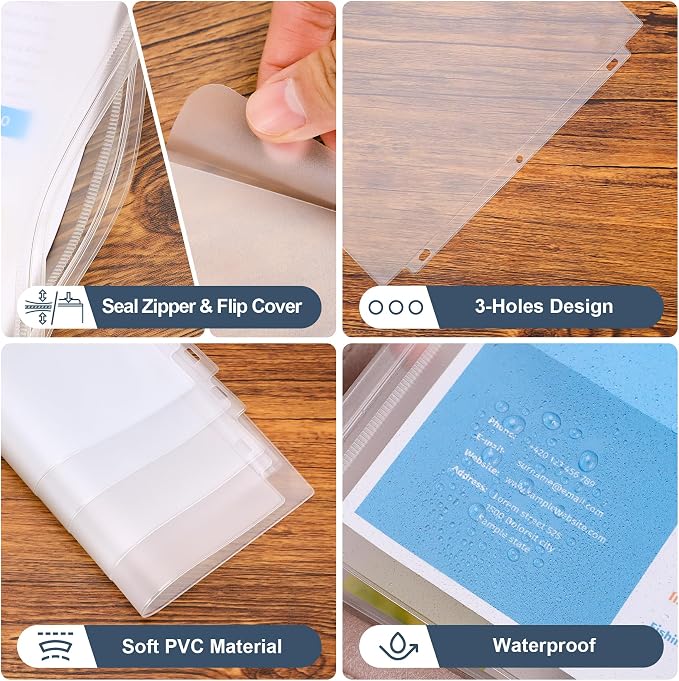 12PCS Letter Size Binder Pockets, 3-Hole Loose Leaf Insert Bag | - Image 6