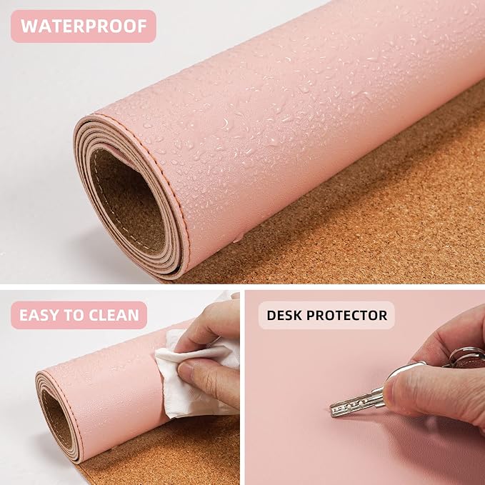AFIING Cork Desk Mat 47" x 23.6", Dual-Sided Natural Cork & PU Leather Desk Pad - Image 4