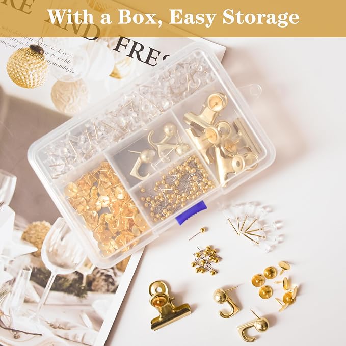 310 Pcs Gold Push Pins Set, 5-Style Decorative Thumb Tacks - Image 4