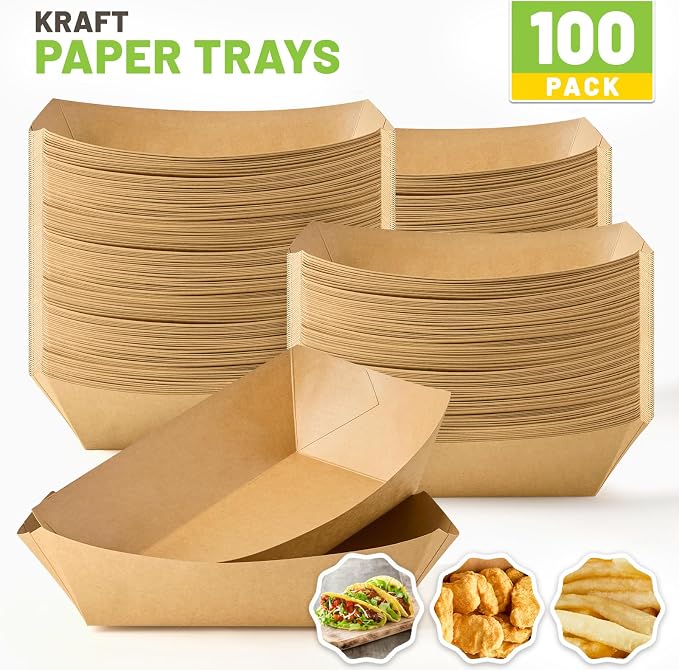 ZORRITA Extra Large Paper Food Trays, 5 LB, 100 Pack | Disposable, Kraft Paper - Image 3