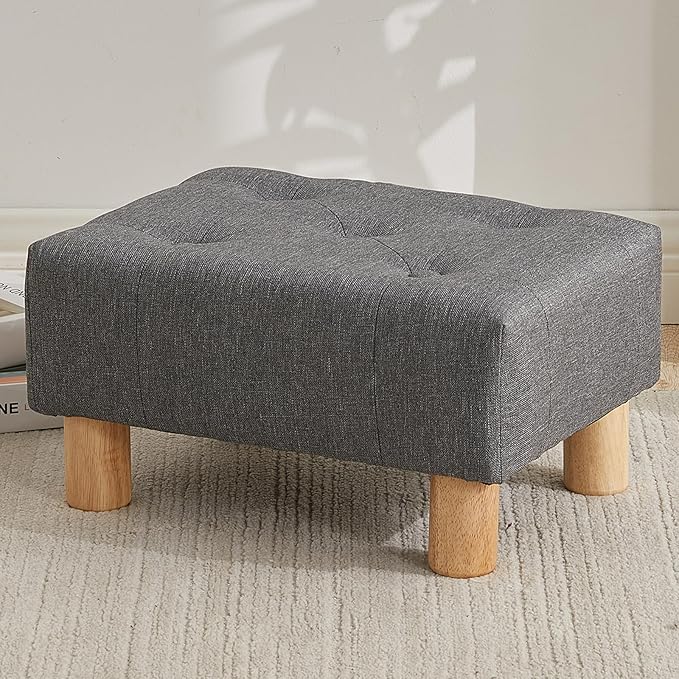 Small Foot Stool Ottoman, Linen Footstool Ottoman Foot Rest by FIMIVIBI