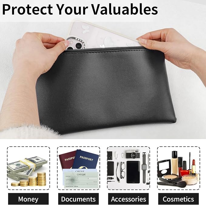 2 Pack Money Bags with Zipper, 11x6.1 Inch PU Leather Cash Pouch, Secure Bank - Image 5