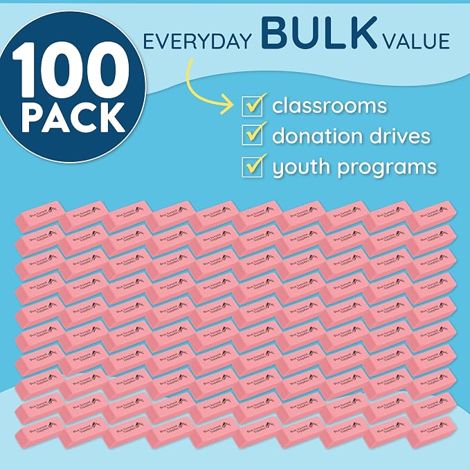 Blue Summit Supplies 100 Pack Pink Erasers Bulk, and Classroom - Image 2