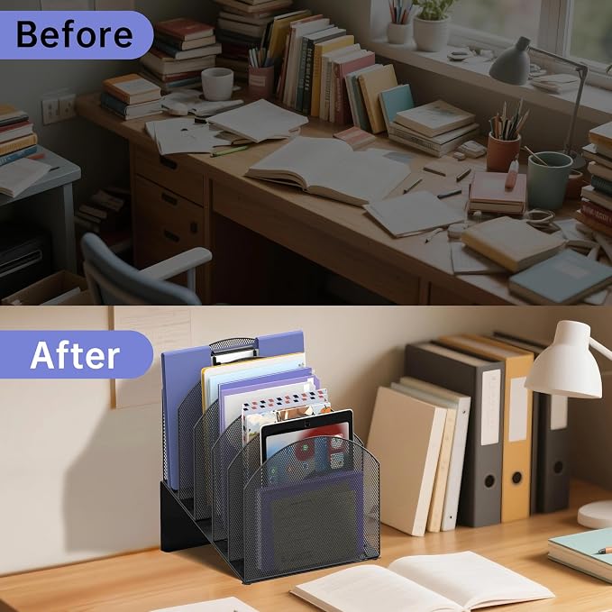 File Organizer for Desk, 5-Section Mesh Mail Holder, mail organizer and folder - Image 5