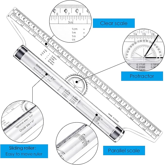 Frienda 2 Pieces Plastic Measuring Rolling Ruler Drawing Parallel - Image 2