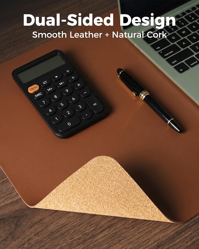 Aothia Double-Sided Desk Pad, Leather Desk Mat, Eco Cork Desk Pad Protector - Image 2