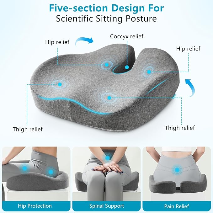 Seat Cushions for Office Chairs & Hip Pain Relief, Extra-Dense Coccyx Cushion - Image 2