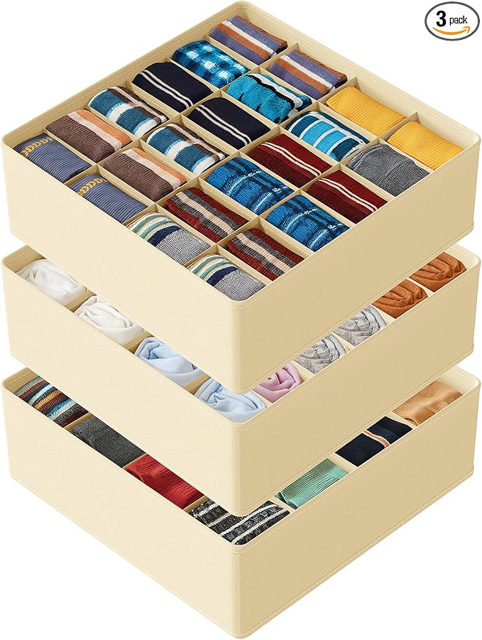 SpaceAid Sock Drawer Organizer Divider 3 Pack, 64 Cell Dresser Closet Nursery by SpaceAid