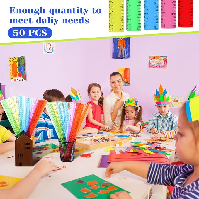 Zonon 50 Pcs 6 Inch/12 Inch Plastic Rulers Bulk Flexible Straight Rulers - Image 6