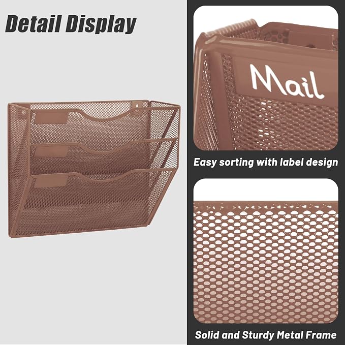 EASEPRES 3 Pocket Mesh Hanging Wall File Organizer, Wall Mounted Mail Paper - Image 5
